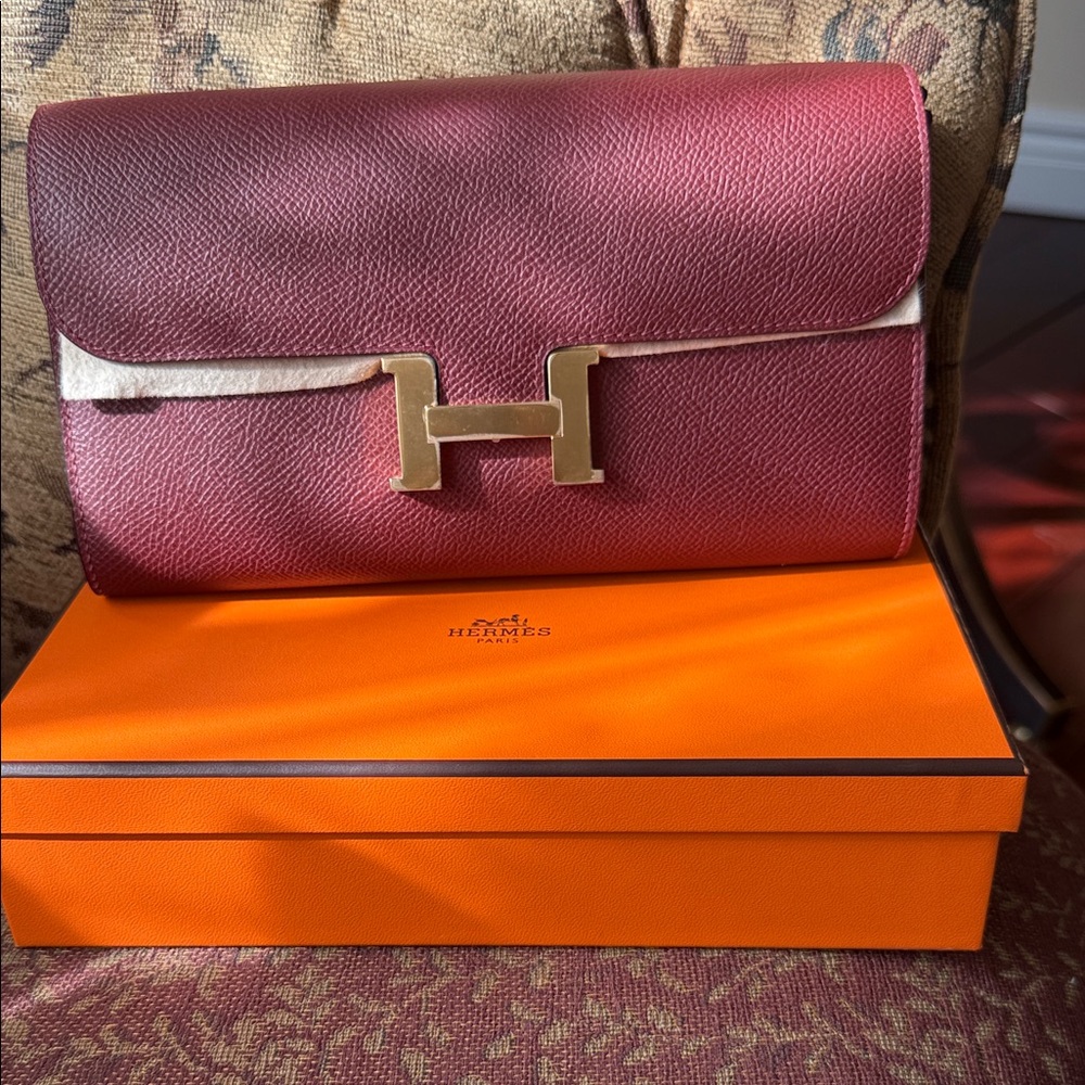 Hermes Burgundy Shoulder Bag with Gold Hardware